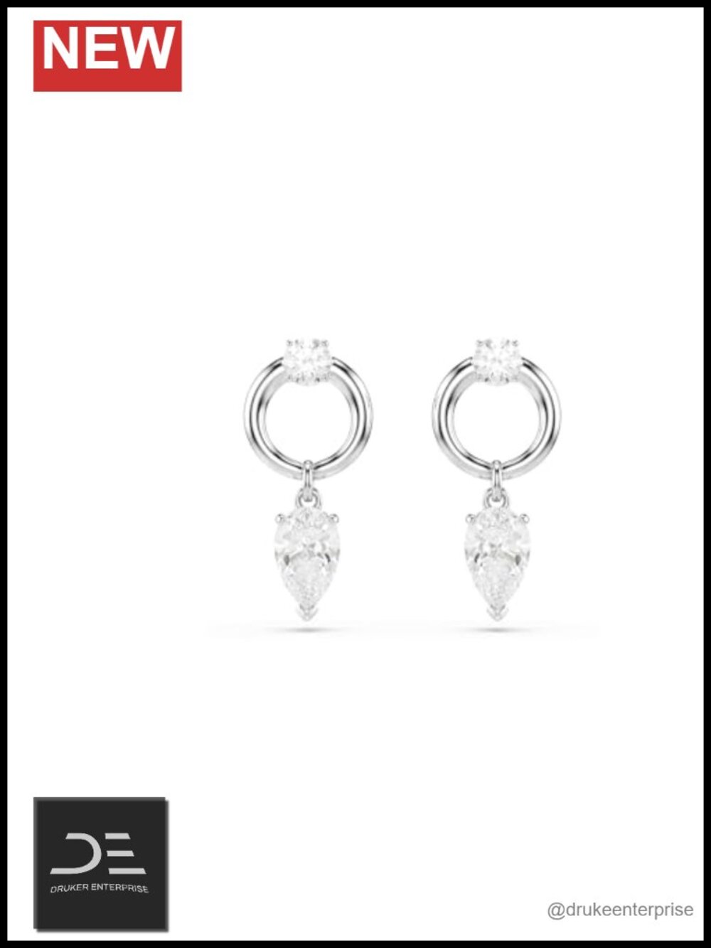 Swarovski Mesmera Drop Earrings Rhodium Finish Crystal Pear Cut